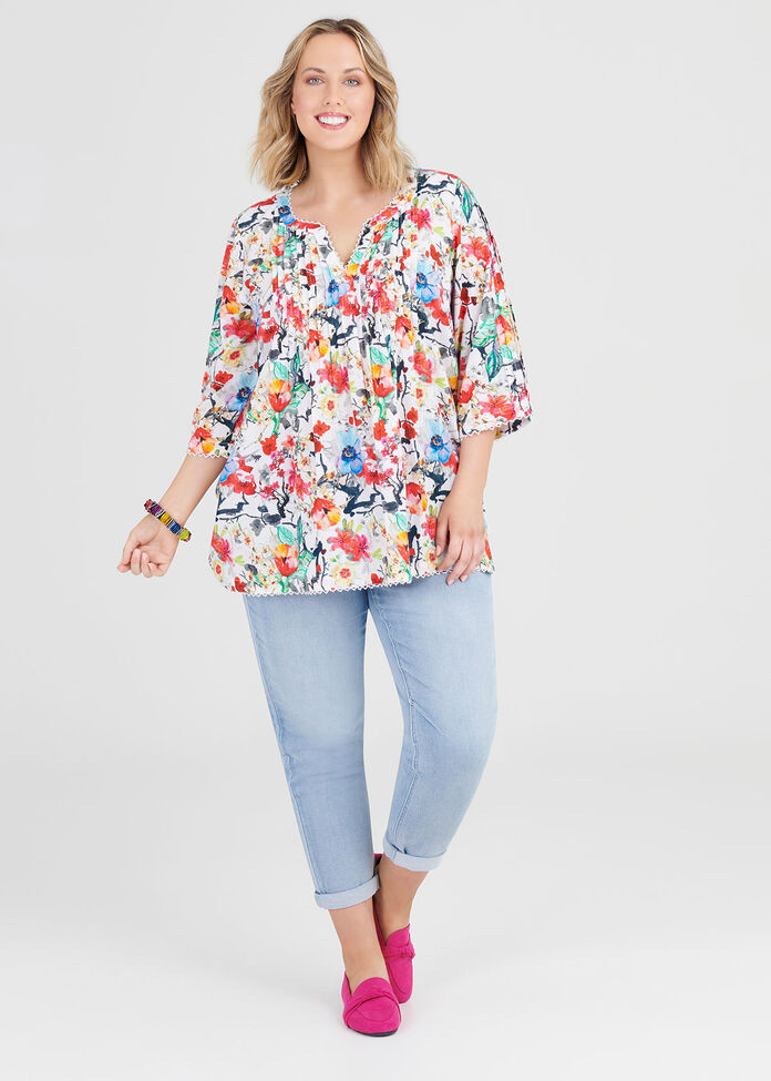 Cotton Floral Top, , hi-res