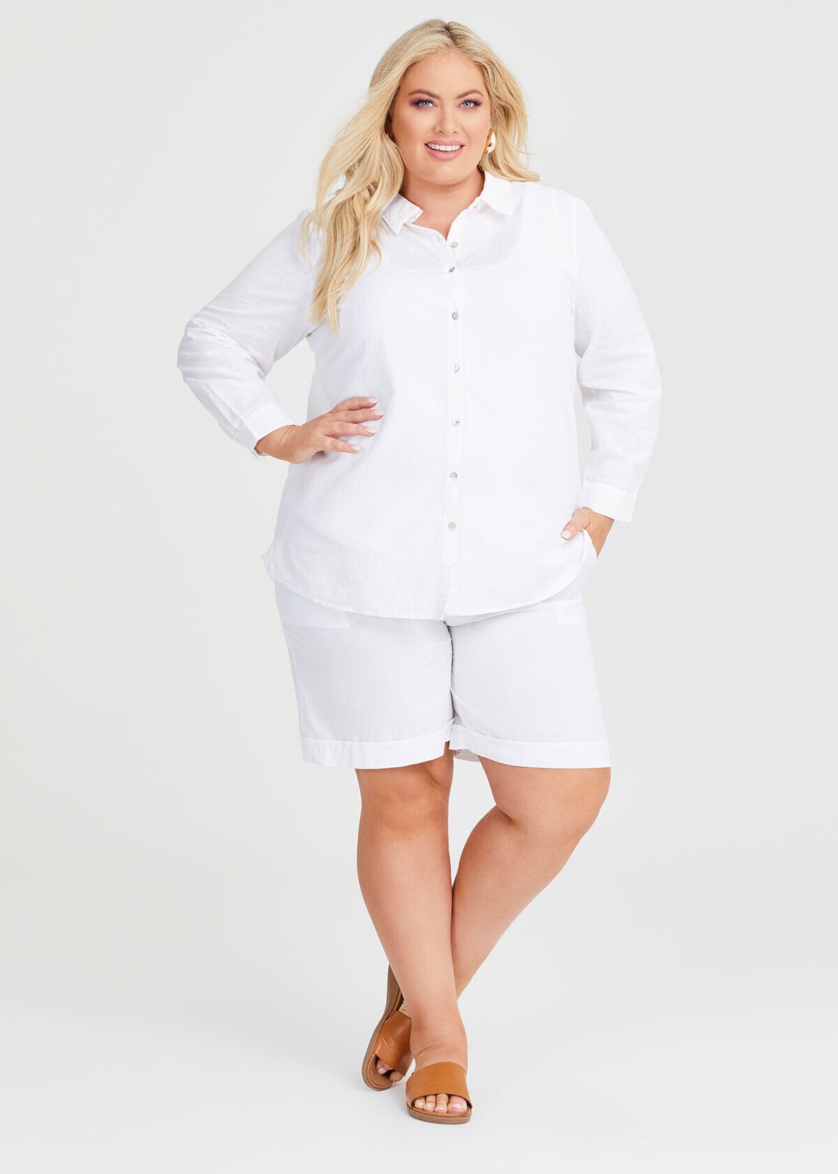 Womens white linen bermuda shorts cheap