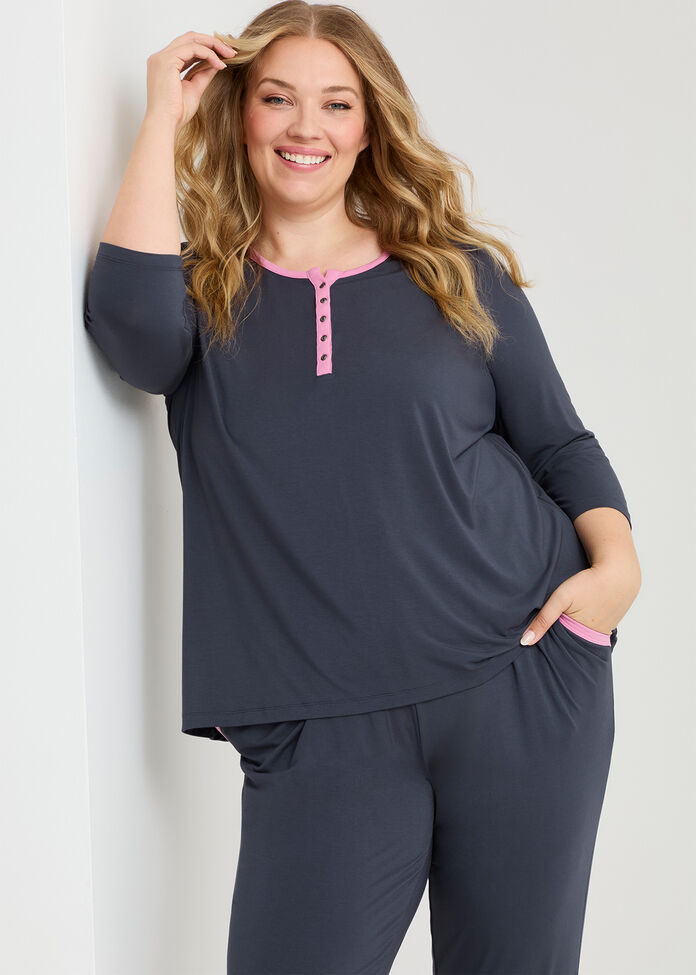 Modal Soft Touch Henley Pj Top, , hi-res
