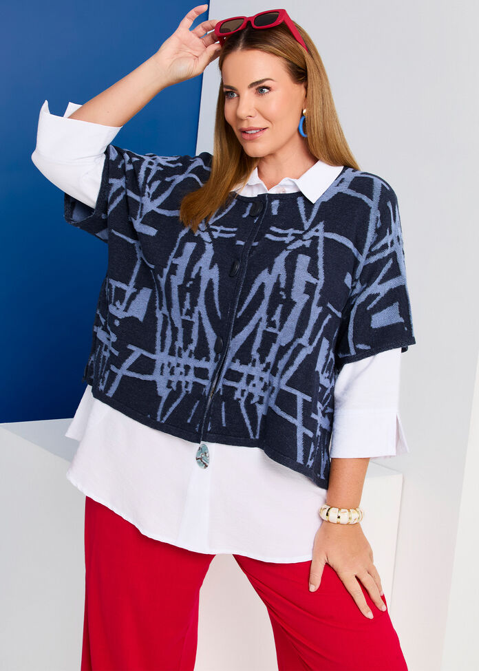 Abstract Jacquard Cotton Cardigan, , hi-res