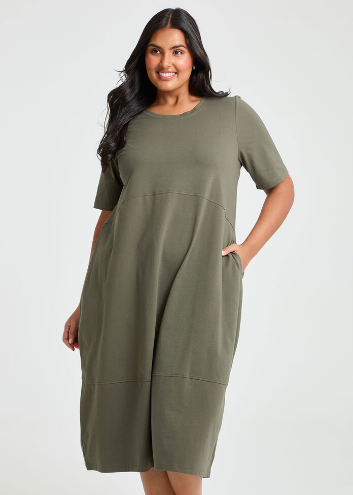 Cotton Talia Short Sleeve Dress, OLIVE, hi-res