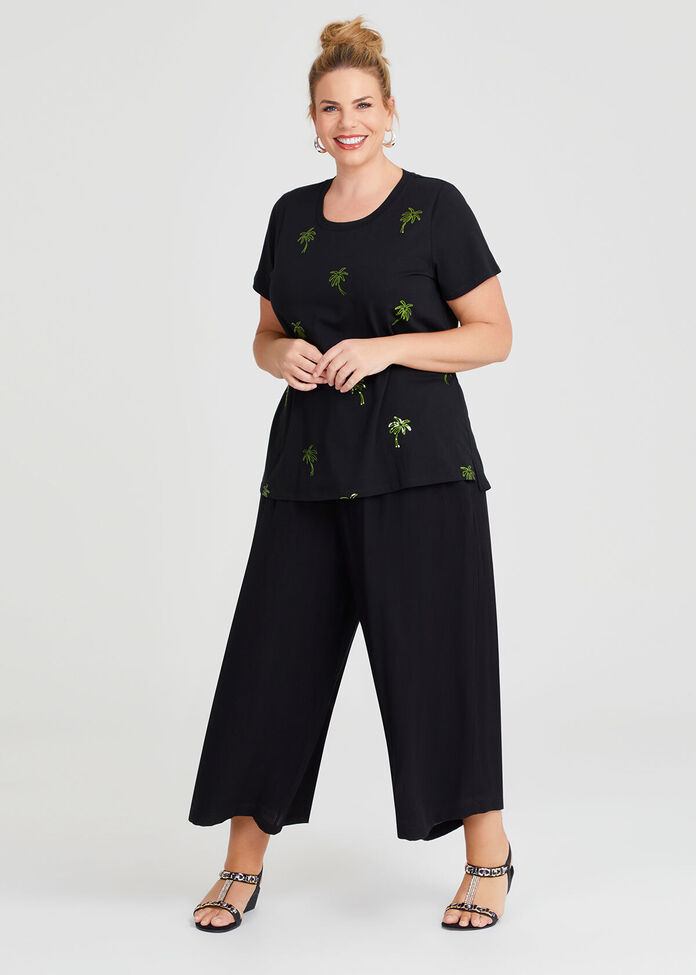 Cotton Sequin Palm Top, , hi-res