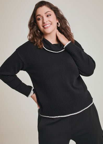 Plus Size Stitch Detail Cowl Neck Jumper
