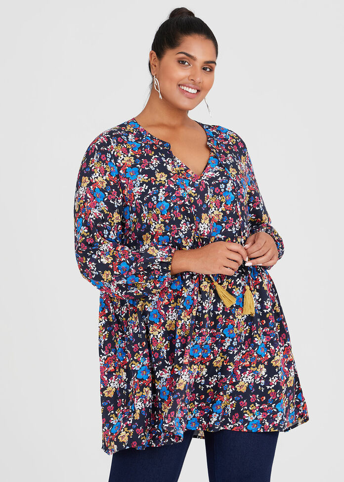 Natural Floral Tunic, , hi-res