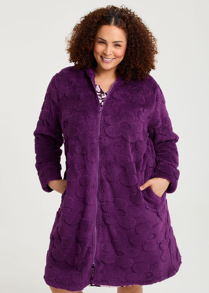 Jacquard Hooded Dressing Gown, , hi-res