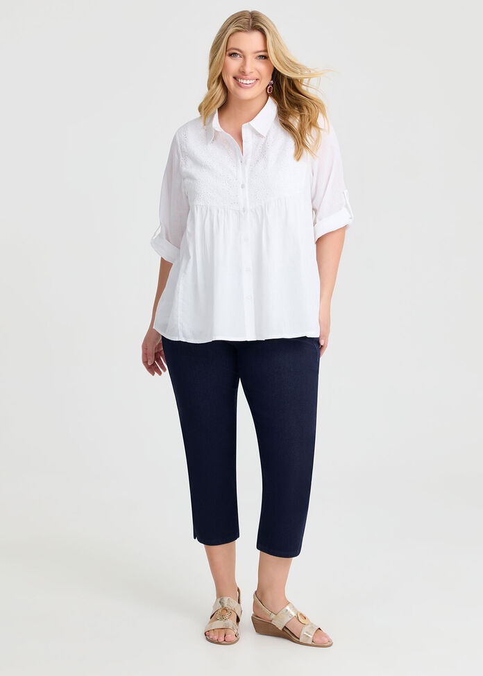 Cotton Broderie Spliced Shirt, , hi-res