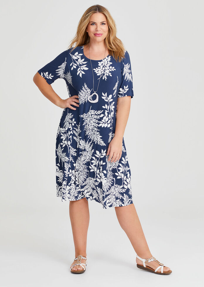 Botanical Leaf Luna A-line Dress, , hi-res