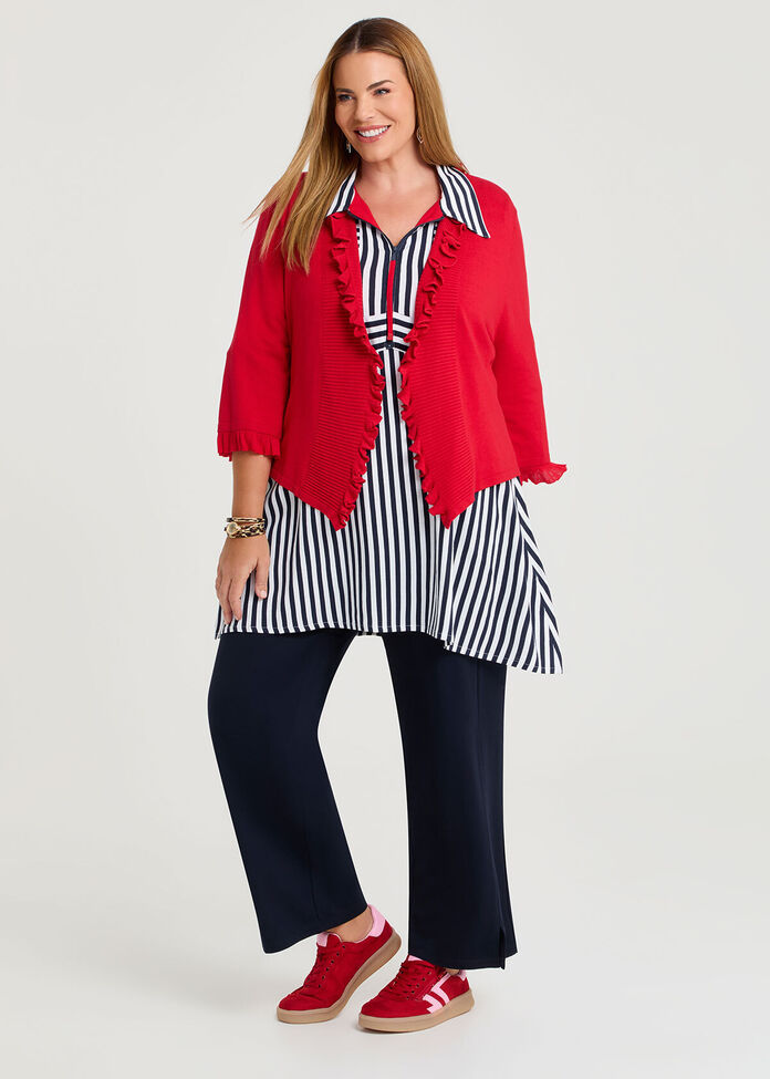 Zip Collar Stripe Natural Tunic, , hi-res