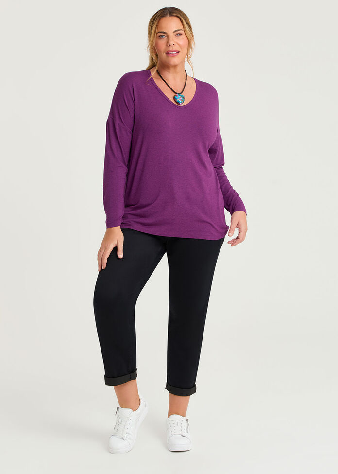 Australian Wool Modal V-neck Top, , hi-res