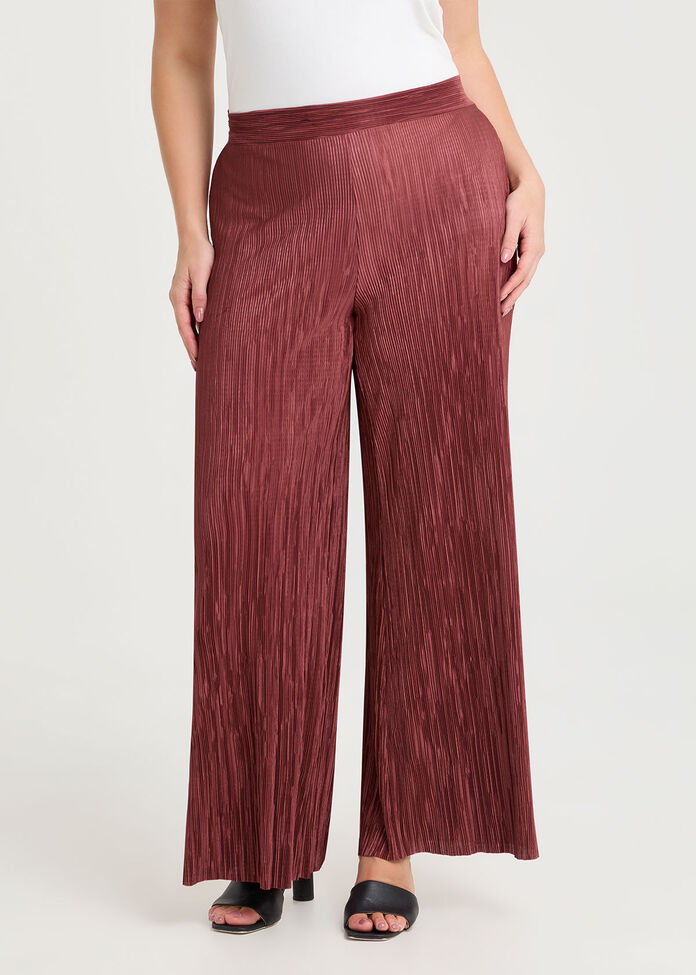 Satin Plisse Wide Leg Pant, , hi-res