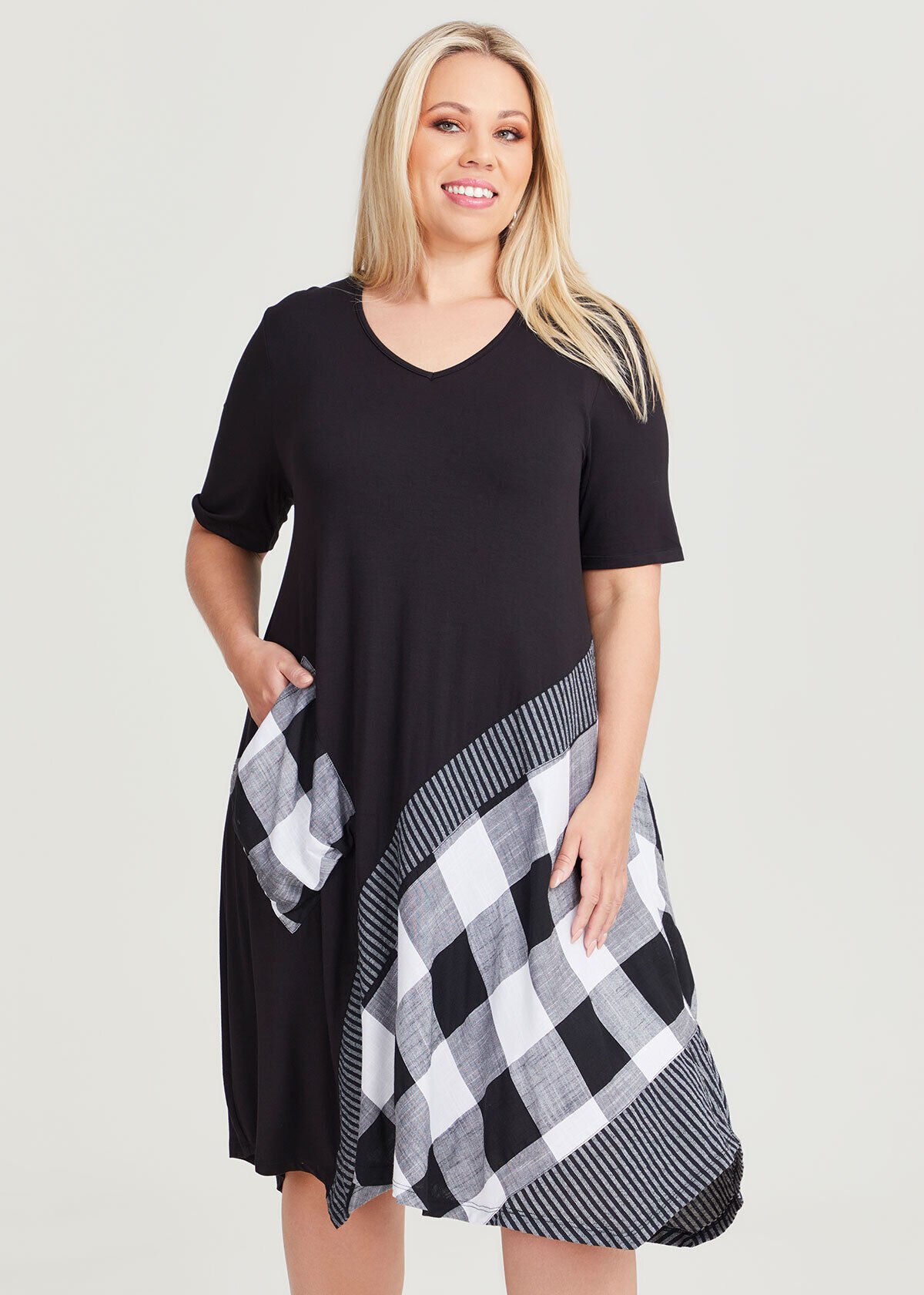 Shop Plus Size Adriana Check Bamboo Dress in Black Sizes 12 30