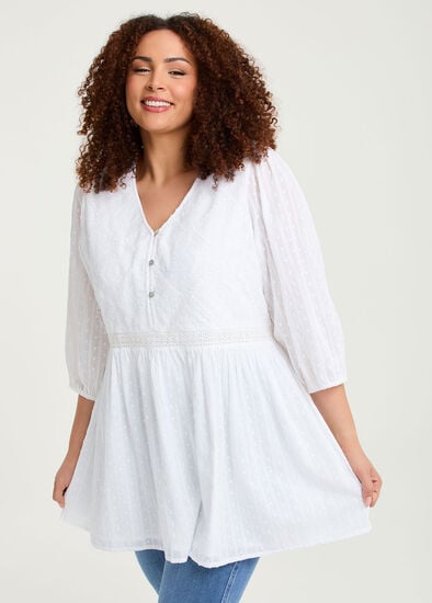 Plus Size Cotton Dobby Lace Trim Tunic