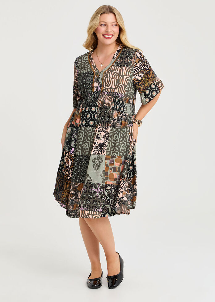 Patchwork Natural Dress, , hi-res
