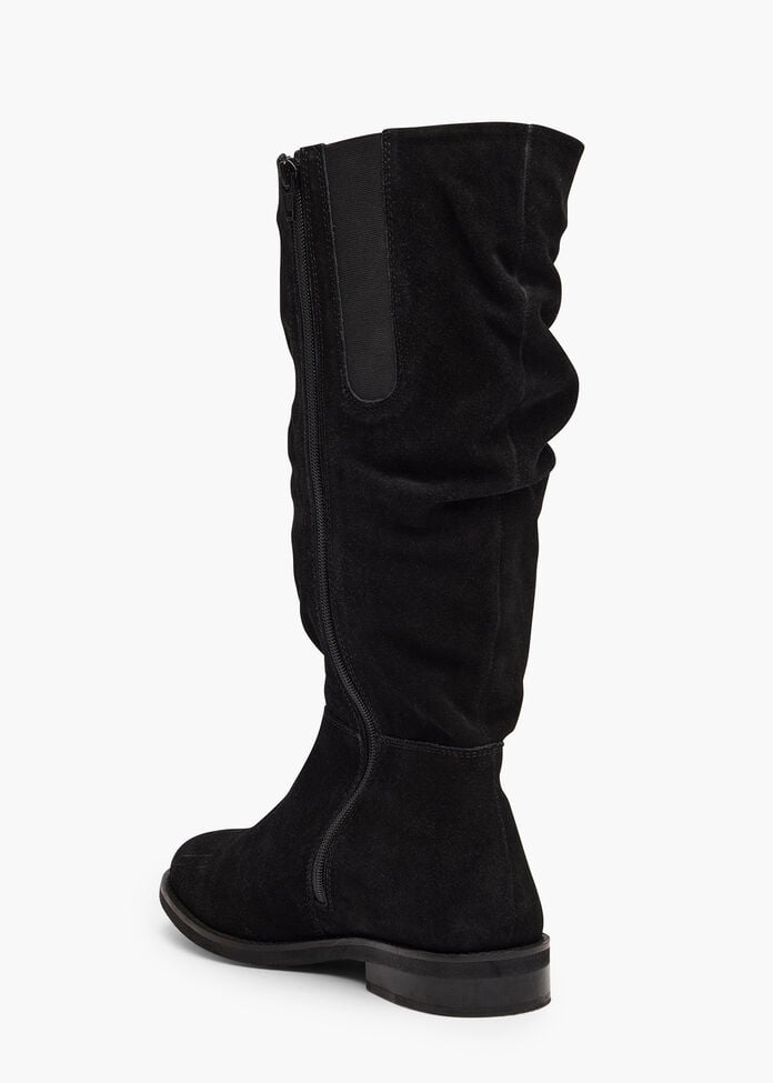 Suede Leather Knee Boot, BLACK, hi-res