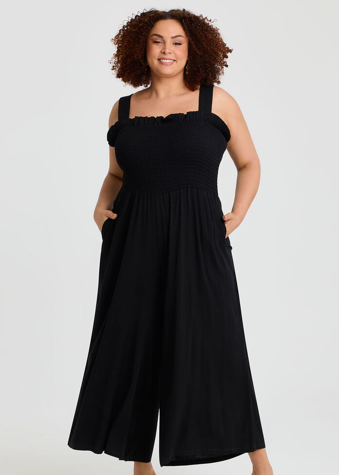 Shirred Bodice Natural Jumpsuit, , hi-res