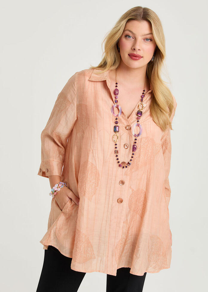 Leaf Jacquard Natural Swing Shirt, , hi-res