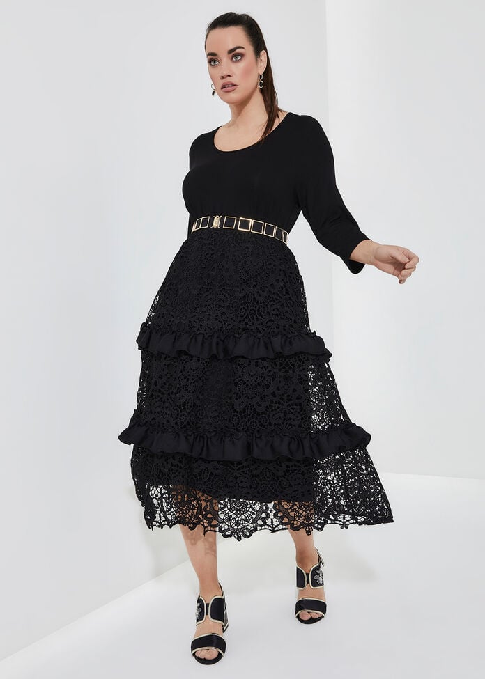 Lace Ruffle Natural Dress, , hi-res