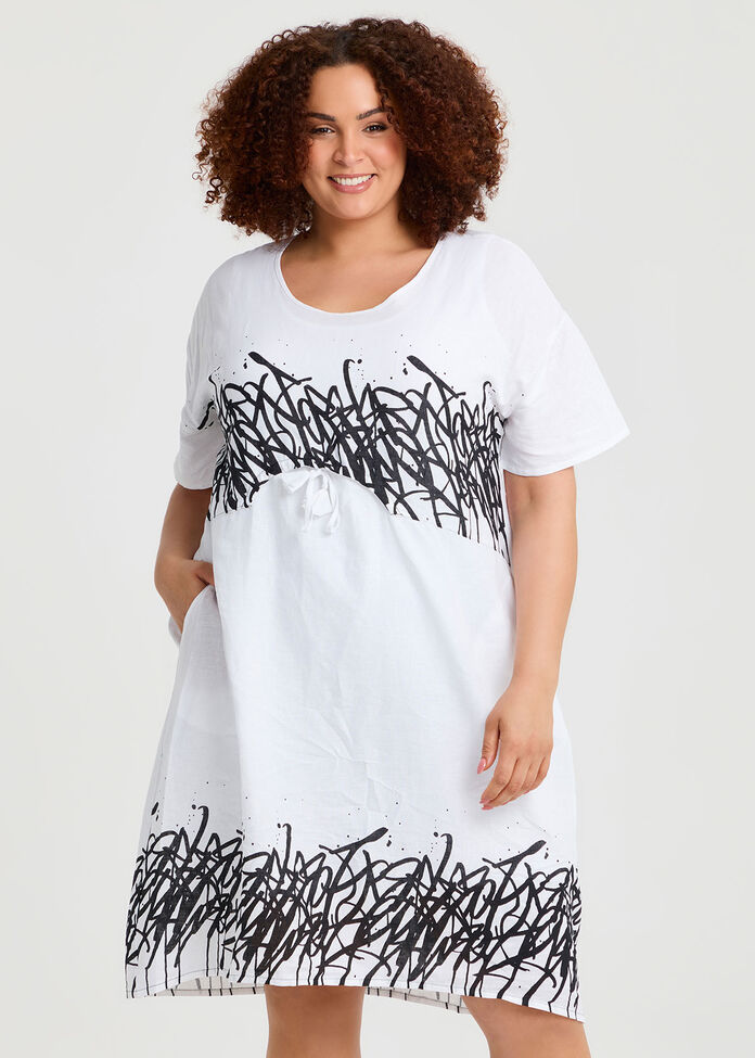 Graphic Linen Bamboo Tulip Dress, , hi-res
