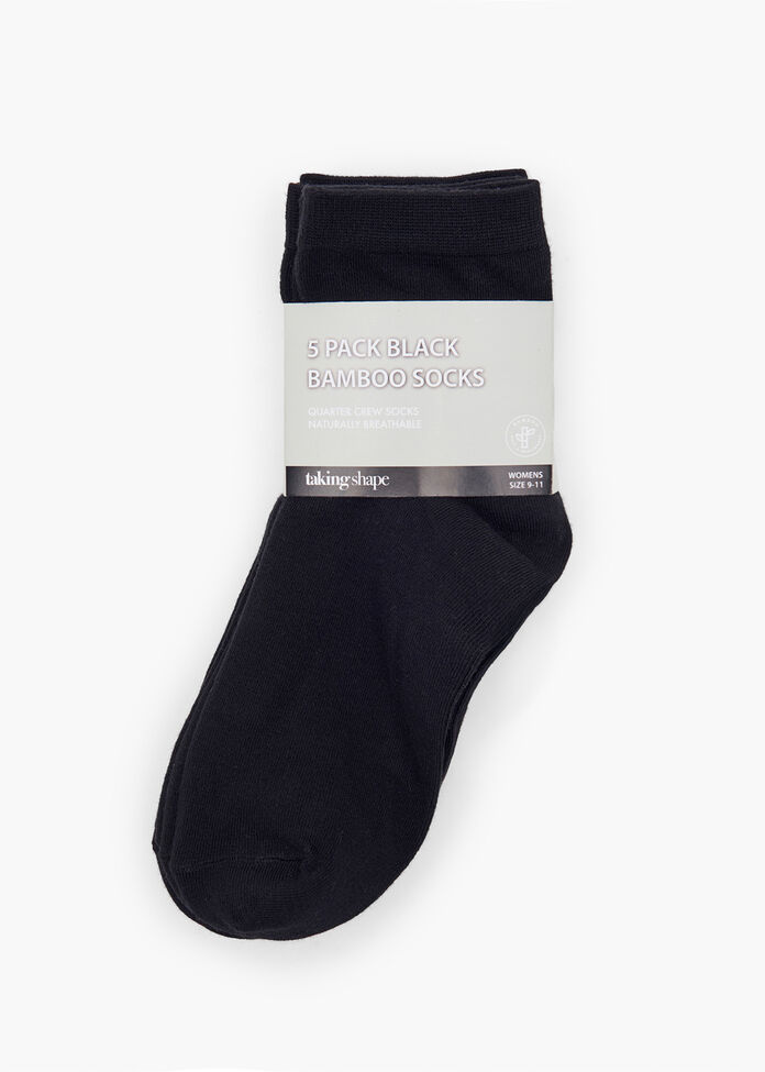 5 Pack Black Bamboo Socks, , hi-res