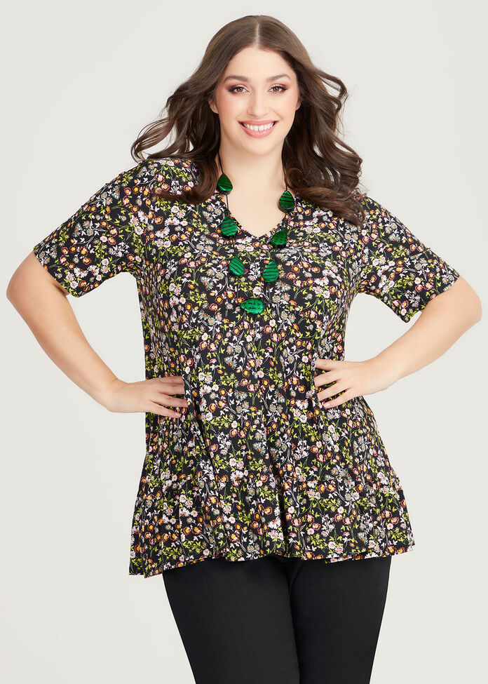 Ditsy Floral V-neck Top, , hi-res