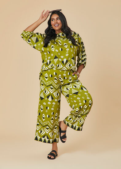 Plus Size Natural Aztec Print Pant