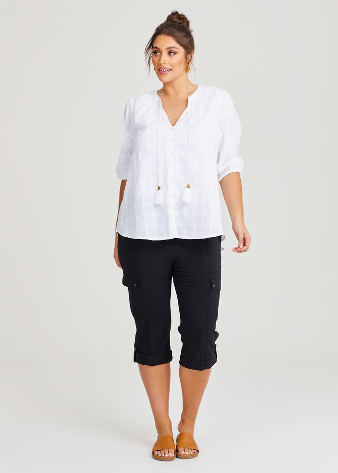 Cotton Dobby Button Through Top, , hi-res