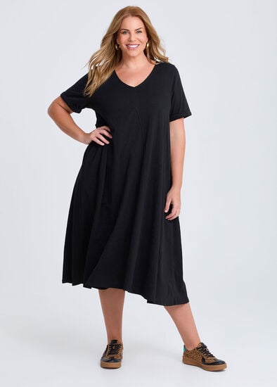 Plus Size Cotton V-neck Swing Dress