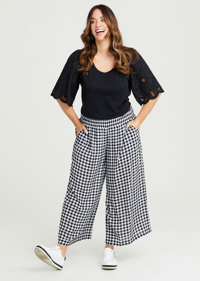 Shop Plus Size Natural Gingham Wide Leg Pant in Black | Sizes 12-30 ...