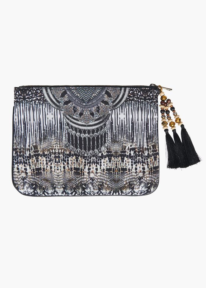 Animal Print Clutch With Tassel, , hi-res