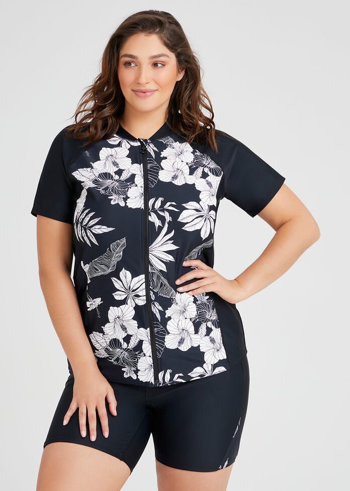 Shop Plus Size Palm Beach Rash Vest in Print Taking Shape AU