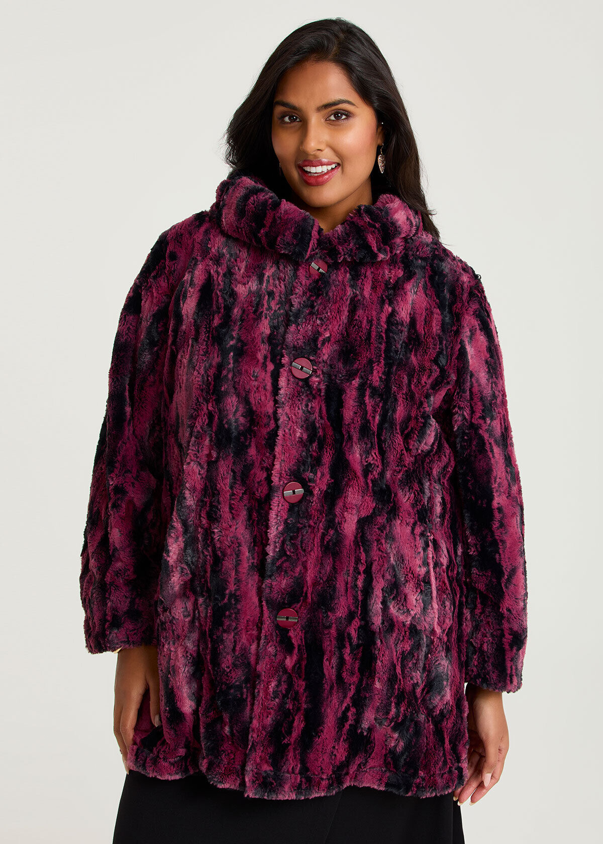 Shop Plus Size Deja Vu Faux Fur Reversible Coat, Black | Taking