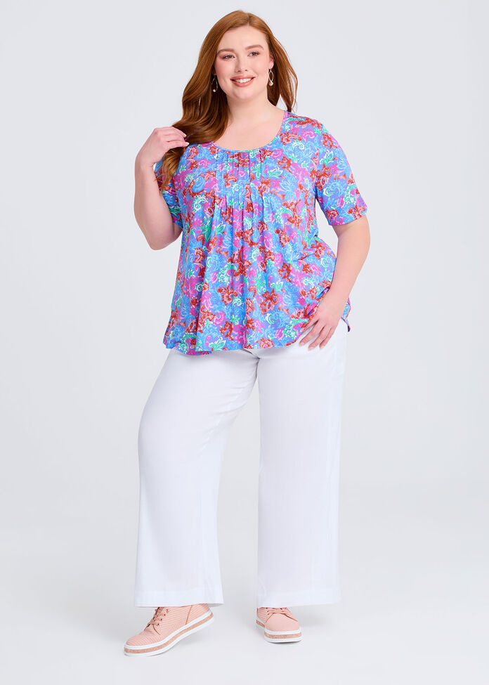 Printed Pintuck Top, , hi-res