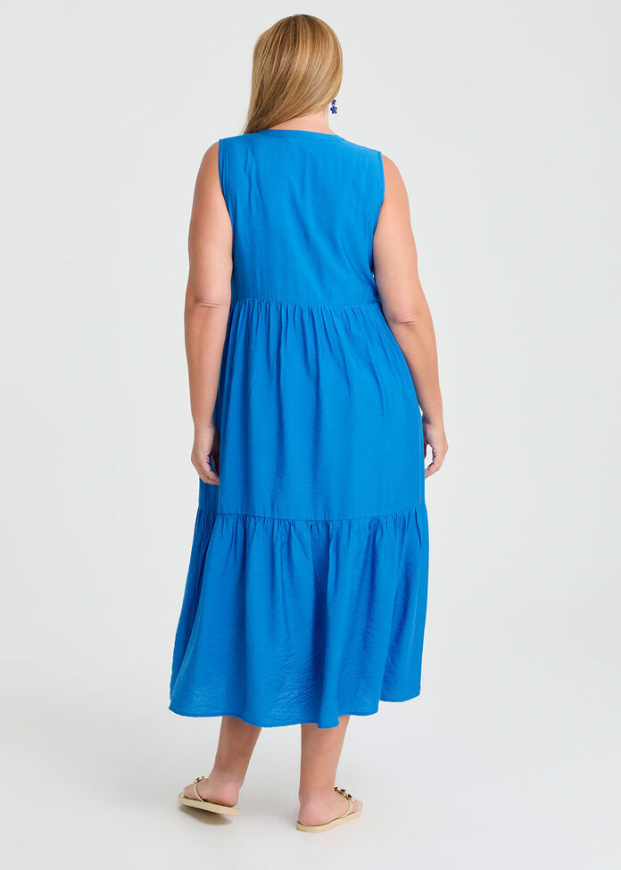 Shop Plus Size Natural Sleeveless Tiered Dress, Blue | Taking Shape AU