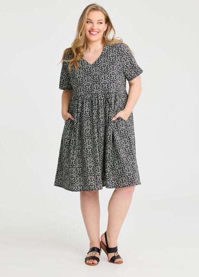 Plus Size Natural Voile Print Dress