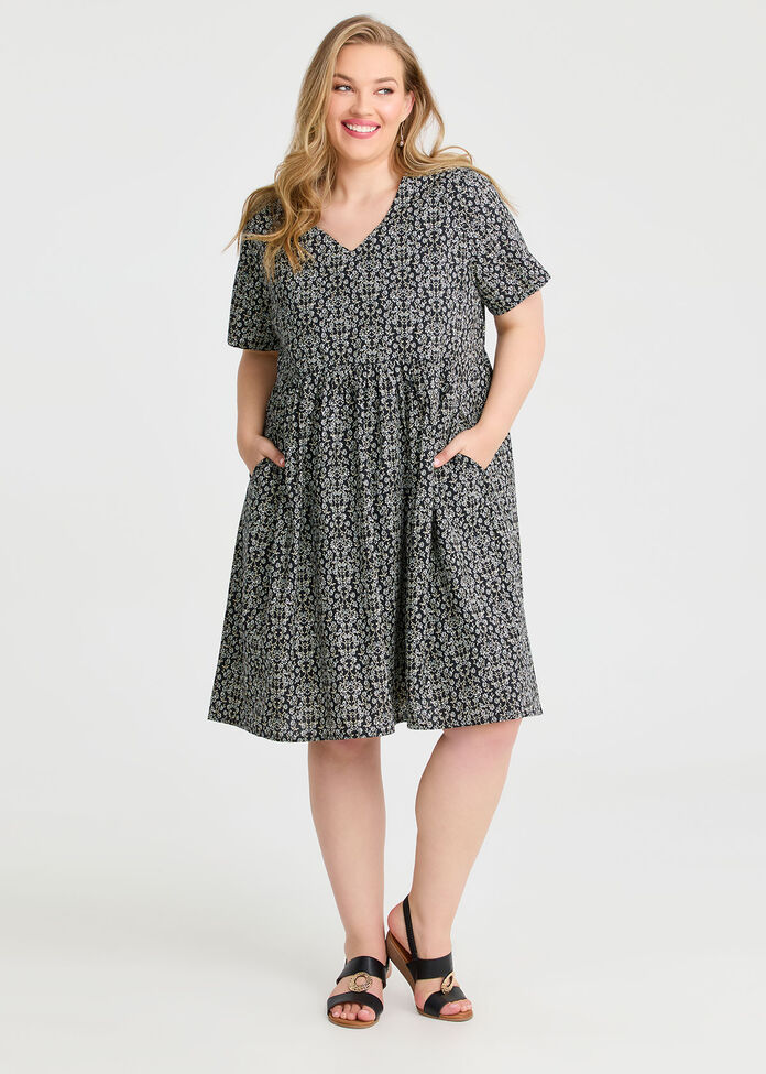 Natural Voile Print Dress, , hi-res