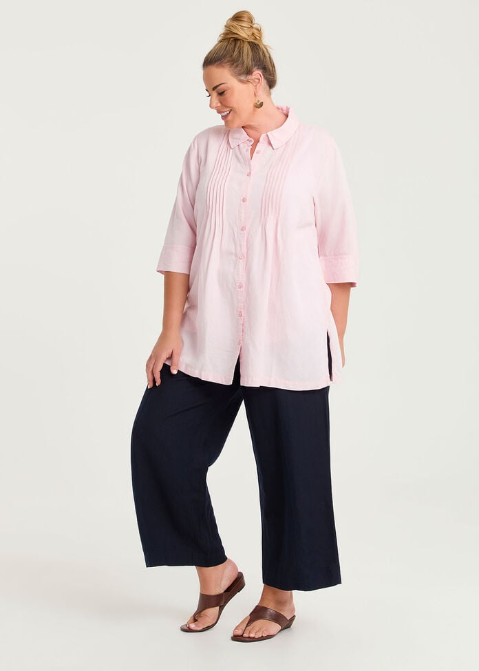Linen Blend Pintuck Detail Shirt, , hi-res