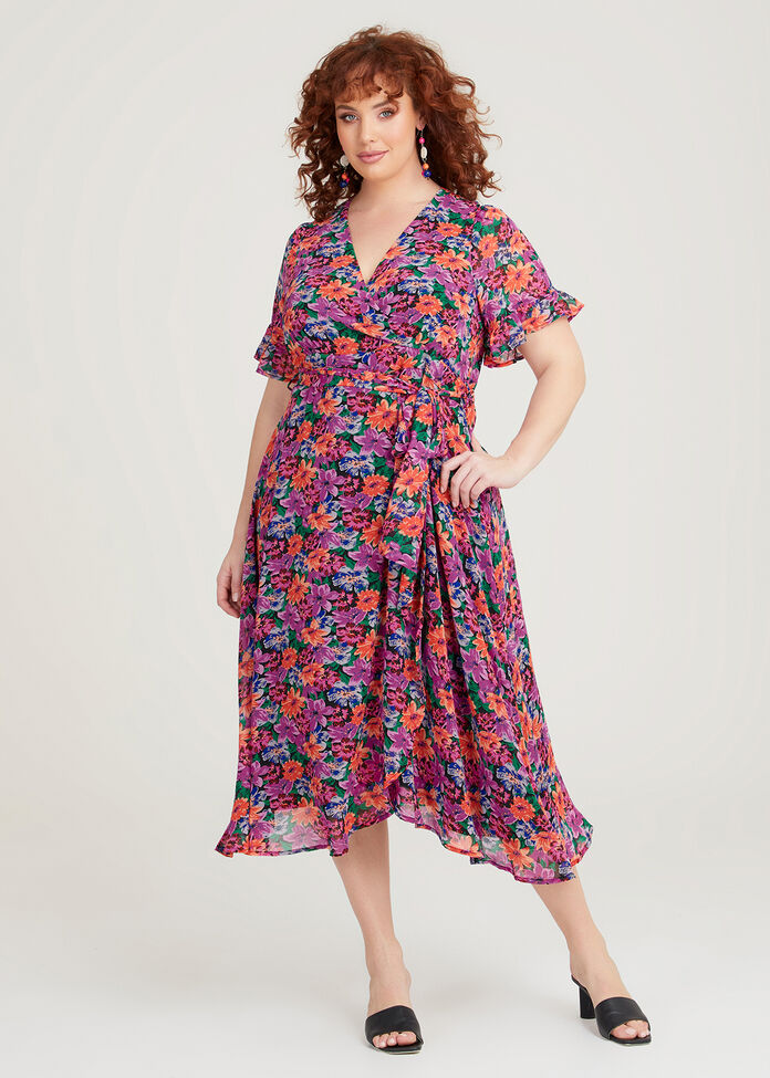 Shop Plus Size Ditsy Floral Chiffon Wrap Dress in Multi | Taking Shape AU