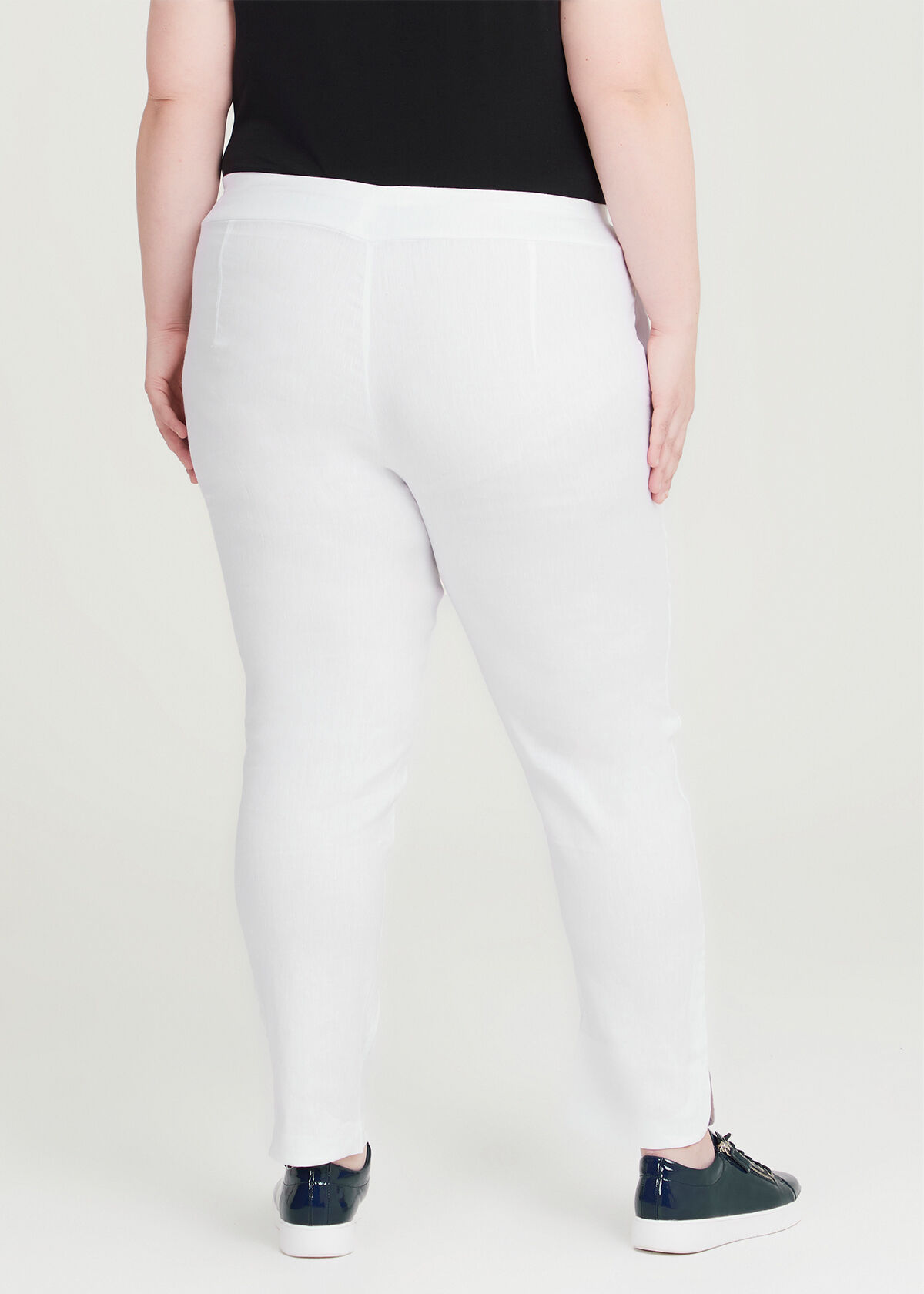 Shop Plus Size Tall Linen Stretch Amira Pant in White Taking