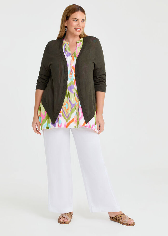 Zoe Zip Neck Ikat Natural Top, , hi-res