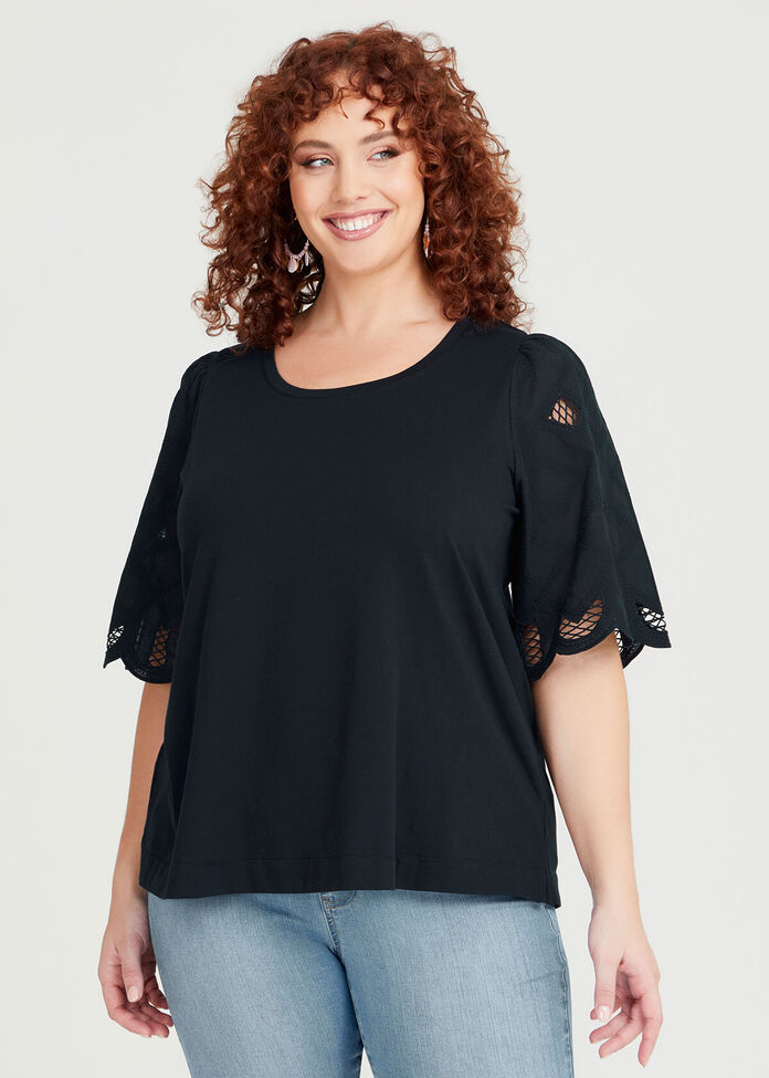 Shop Plus Size Cotton Embroidery Sleeve Top in Blue | Taking Shape AU