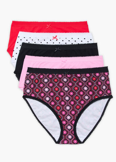 Plus Size 5 Pack Cotton Retro Floral Briefs