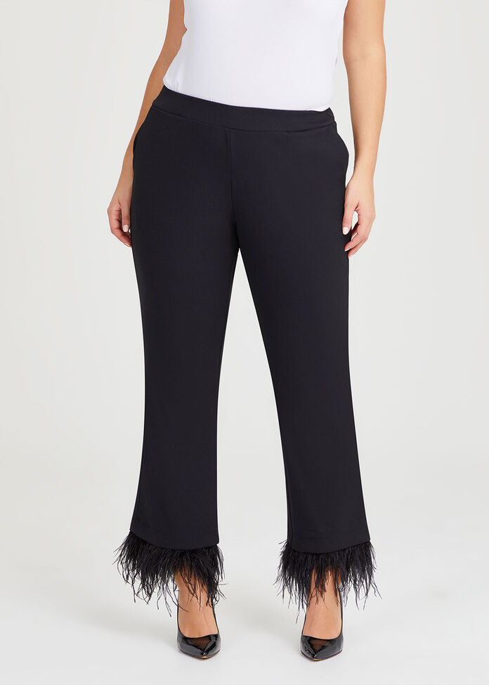 Plus Size Women's Black Feather Trim Pants Taking Shape NZ