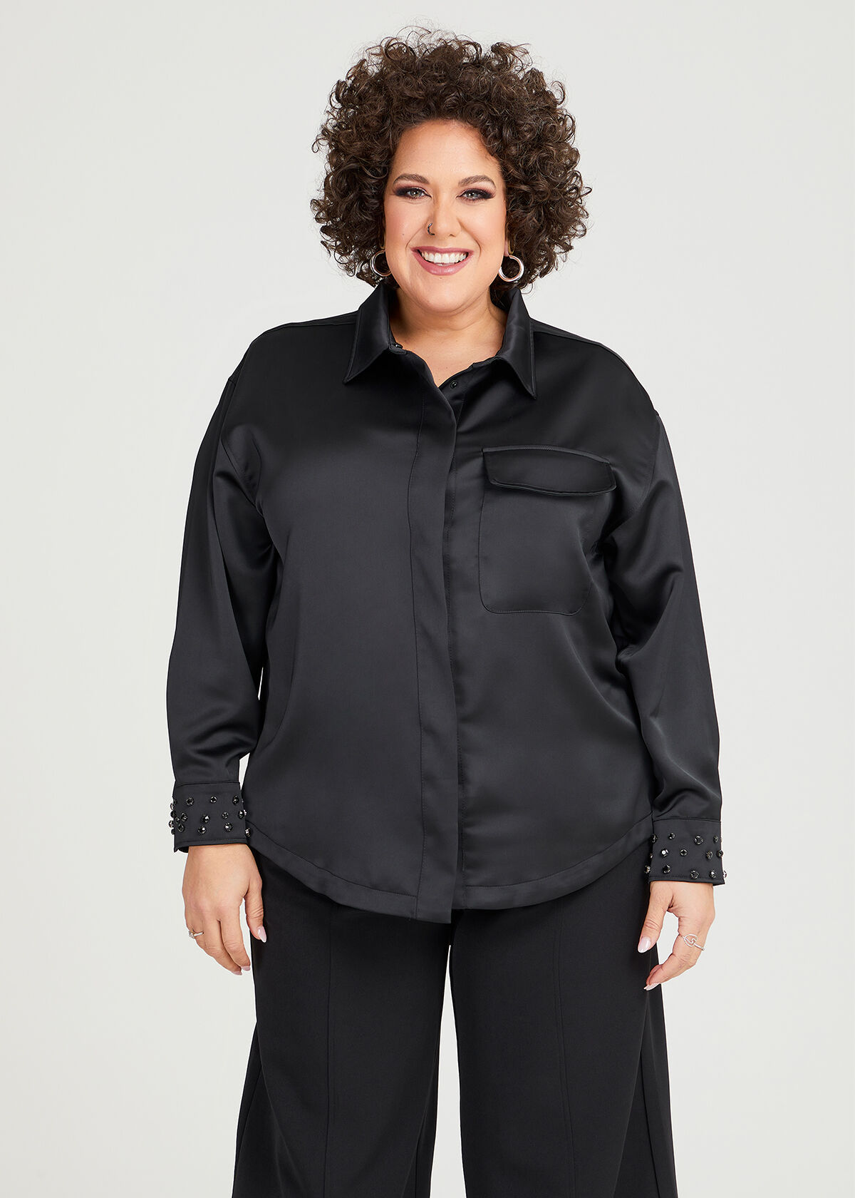 Plus size hot sale satin shirt