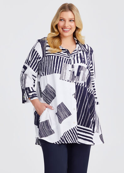 Plus Size Mixed Check Natural Shirt