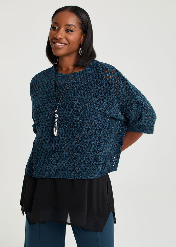 Chenille Pointelle Knit Jumper, , hi-res
