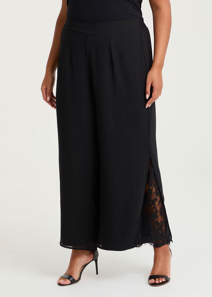 Lace Insert Wide Leg Evening Pant, , hi-res