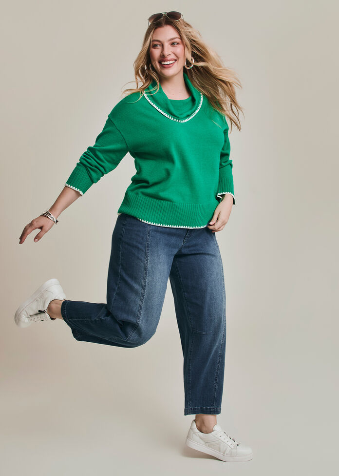 Stitch Detail Cowl Neck Jumper, , hi-res