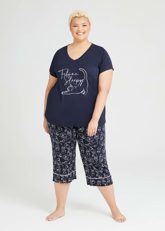 Bamboo Cats Pyjama Crop Pant, , hi-res