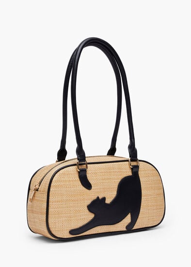 Stretching Cat Raffia Bag