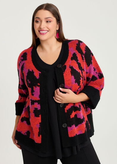 Plus Size Leopard Wool Mix Knit Cardigan